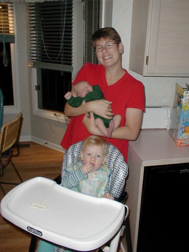 Me, Mommy, and my sister Annabelle.  I am finally at home!  Taken on Nov. 8, 2001.